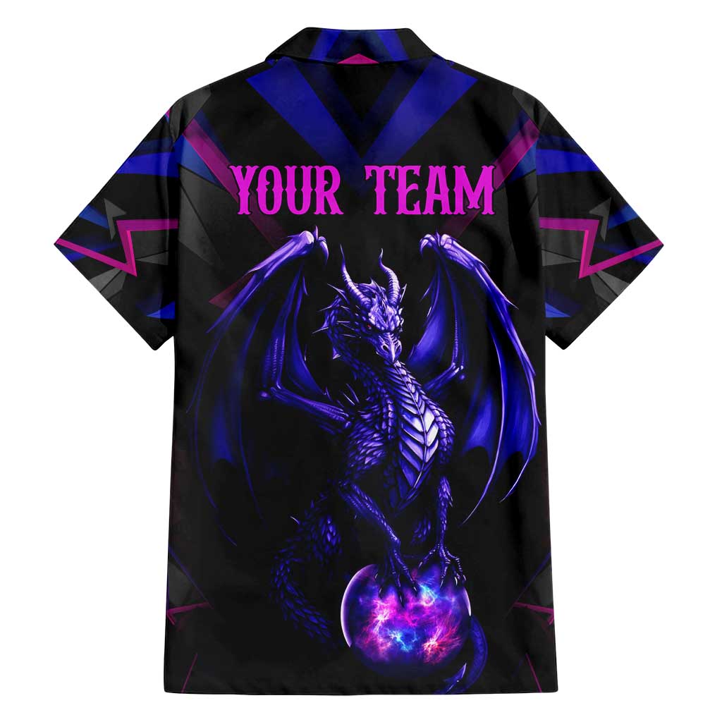 Custom Black And Purple Dragon Bowling Family Matching Summer Maxi Dress and Hawaiian Shirt Magic Orb Graphic on Geometric Black Background Design - Wonder Print Shop