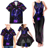 Custom Black And Purple Dragon Bowling Family Matching Tank Maxi Dress and Hawaiian Shirt Magic Orb Graphic on Geometric Black Background Design - Wonder Print Shop