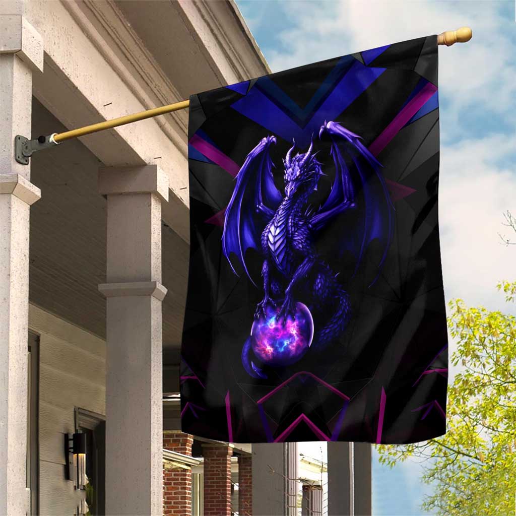 Custom Black And Purple Dragon Bowling Garden Flag Magic Orb Graphic on Geometric Black Background Design - Wonder Print Shop