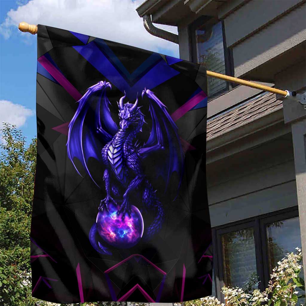 Custom Black And Purple Dragon Bowling Garden Flag Magic Orb Graphic on Geometric Black Background Design - Wonder Print Shop