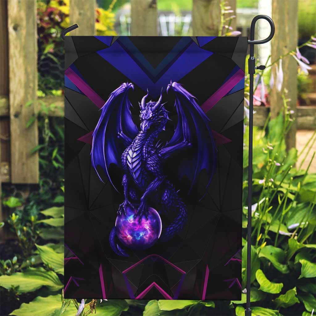 Custom Black And Purple Dragon Bowling Garden Flag Magic Orb Graphic on Geometric Black Background Design - Wonder Print Shop