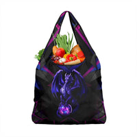 Custom Black And Purple Dragon Bowling Grocery Bag Magic Orb Graphic on Geometric Black Background Design - Wonder Print Shop