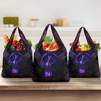 Custom Black And Purple Dragon Bowling Grocery Bag Magic Orb Graphic on Geometric Black Background Design - Wonder Print Shop