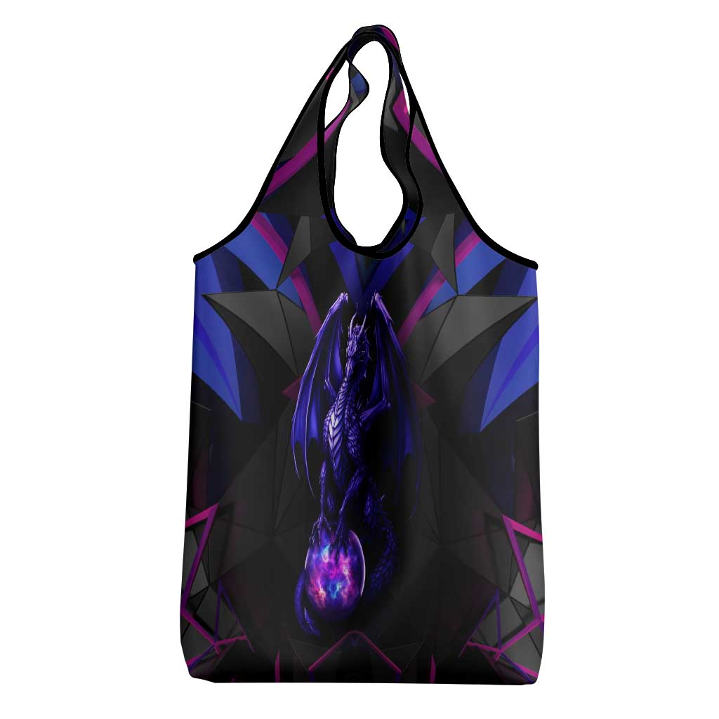 Custom Black And Purple Dragon Bowling Grocery Bag Magic Orb Graphic on Geometric Black Background Design - Wonder Print Shop