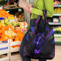 Custom Black And Purple Dragon Bowling Grocery Bag Magic Orb Graphic on Geometric Black Background Design - Wonder Print Shop