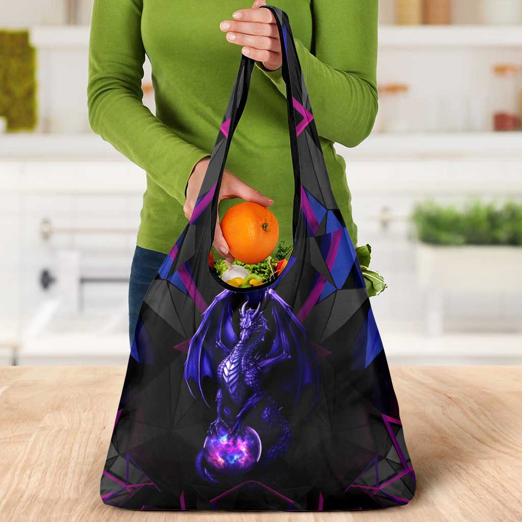 Custom Black And Purple Dragon Bowling Grocery Bag Magic Orb Graphic on Geometric Black Background Design - Wonder Print Shop