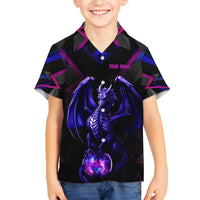 Custom Black And Purple Dragon Bowling Hawaiian Shirt Magic Orb Graphic on Geometric Black Background Design - Wonder Print Shop