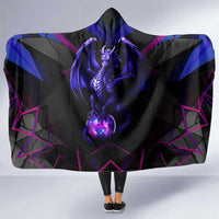 Custom Black And Purple Dragon Bowling Hooded Blanket Magic Orb Graphic on Geometric Black Background Design - Wonder Print Shop