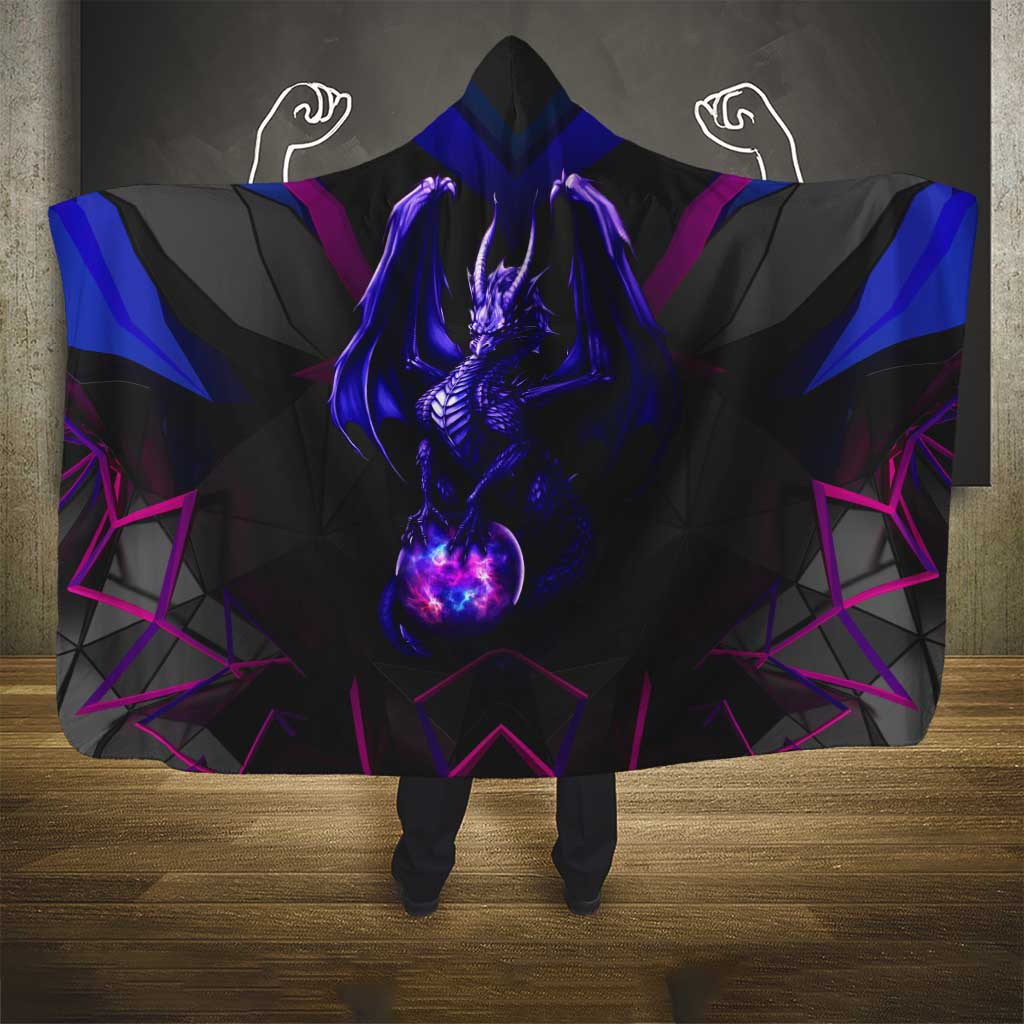 Custom Black And Purple Dragon Bowling Hooded Blanket Magic Orb Graphic on Geometric Black Background Design - Wonder Print Shop