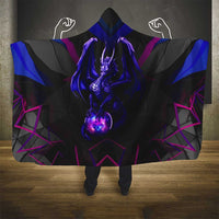 Custom Black And Purple Dragon Bowling Hooded Blanket Magic Orb Graphic on Geometric Black Background Design - Wonder Print Shop