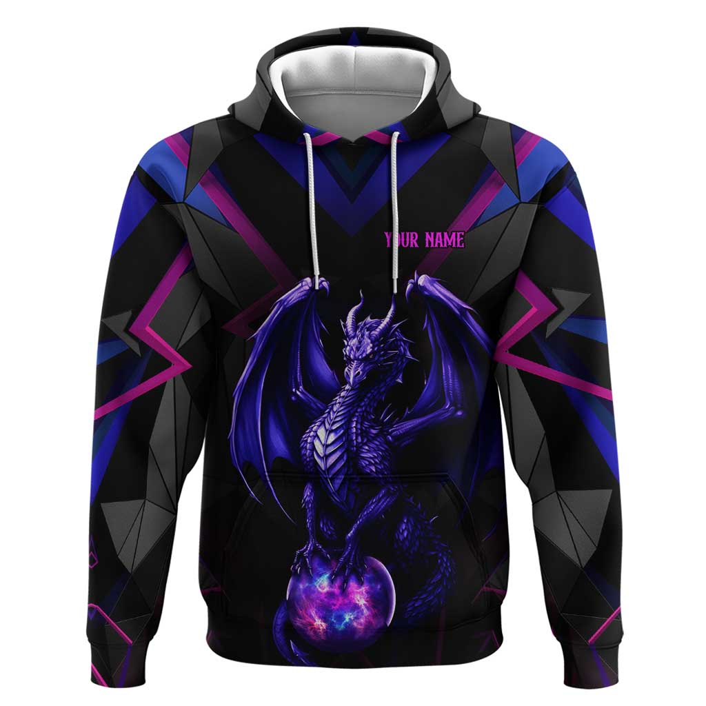 Custom Black And Purple Dragon Bowling Hoodie Magic Orb Graphic on Geometric Black Background Design - Wonder Print Shop