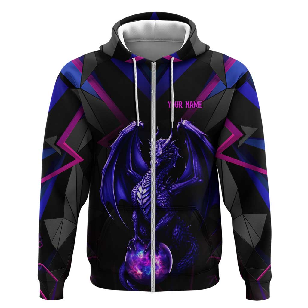 Custom Black And Purple Dragon Bowling Hoodie Magic Orb Graphic on Geometric Black Background Design - Wonder Print Shop