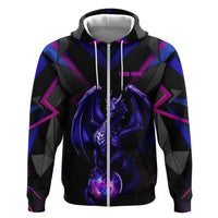 Custom Black And Purple Dragon Bowling Hoodie Magic Orb Graphic on Geometric Black Background Design - Wonder Print Shop