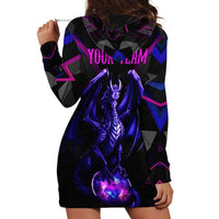 Custom Black And Purple Dragon Bowling Hoodie Dress Magic Orb Graphic on Geometric Black Background Design - Wonder Print Shop