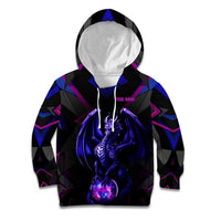 Custom Black And Purple Dragon Bowling Kid Hoodie Magic Orb Graphic on Geometric Black Background Design - Wonder Print Shop