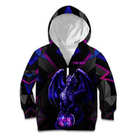 Custom Black And Purple Dragon Bowling Kid Hoodie Magic Orb Graphic on Geometric Black Background Design - Wonder Print Shop