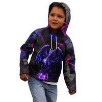 Custom Black And Purple Dragon Bowling Kid Hoodie Magic Orb Graphic on Geometric Black Background Design - Wonder Print Shop