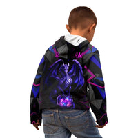 Custom Black And Purple Dragon Bowling Kid Hoodie Magic Orb Graphic on Geometric Black Background Design - Wonder Print Shop