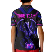 Custom Black And Purple Dragon Bowling Kid Polo Shirt Magic Orb Graphic on Geometric Black Background Design - Wonder Print Shop