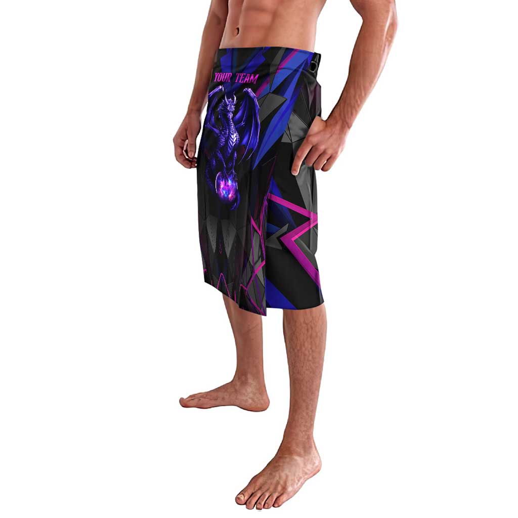Custom Black And Purple Dragon Bowling Lavalava Magic Orb Graphic on Geometric Black Background Design - Wonder Print Shop