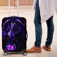 Custom Black And Purple Dragon Bowling Luggage Cover Magic Orb Graphic on Geometric Black Background Design - Wonder Print Shop