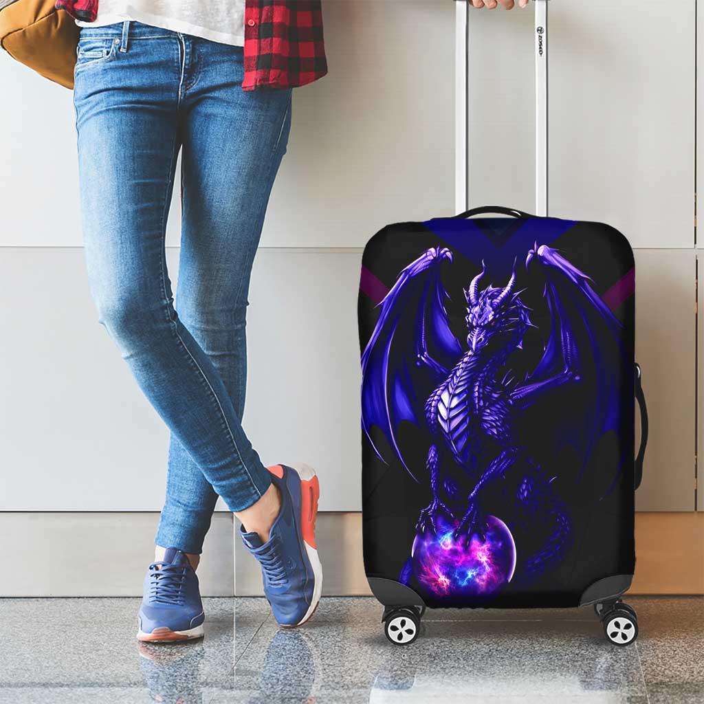 Custom Black And Purple Dragon Bowling Luggage Cover Magic Orb Graphic on Geometric Black Background Design - Wonder Print Shop