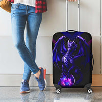 Custom Black And Purple Dragon Bowling Luggage Cover Magic Orb Graphic on Geometric Black Background Design - Wonder Print Shop