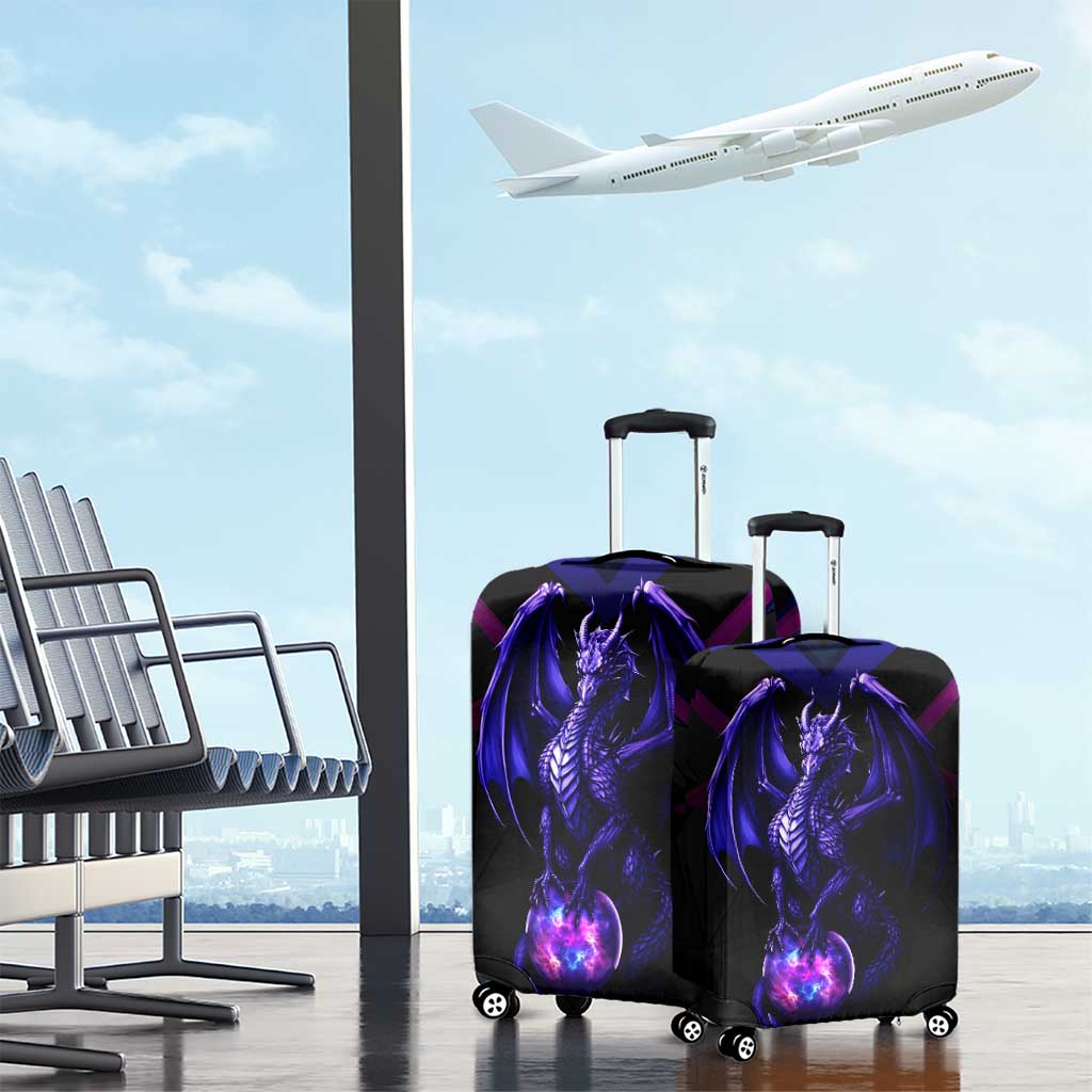 Custom Black And Purple Dragon Bowling Luggage Cover Magic Orb Graphic on Geometric Black Background Design - Wonder Print Shop