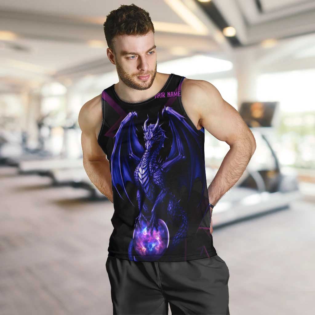 Custom Black And Purple Dragon Bowling Men Tank Top Magic Orb Graphic on Geometric Black Background Design - Wonder Print Shop