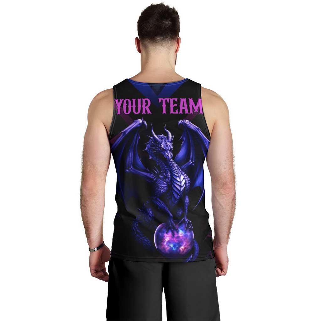 Custom Black And Purple Dragon Bowling Men Tank Top Magic Orb Graphic on Geometric Black Background Design - Wonder Print Shop