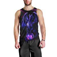 Custom Black And Purple Dragon Bowling Men Tank Top Magic Orb Graphic on Geometric Black Background Design - Wonder Print Shop