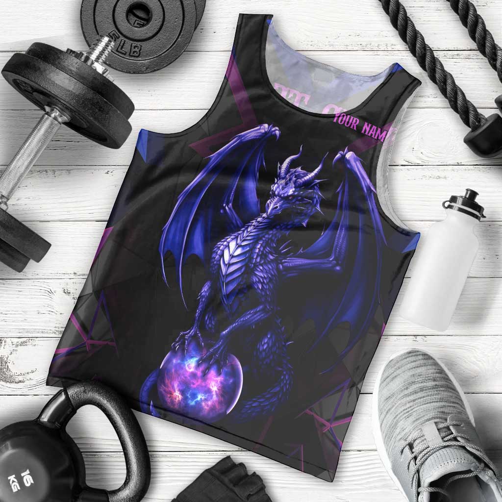 Custom Black And Purple Dragon Bowling Men Tank Top Magic Orb Graphic on Geometric Black Background Design - Wonder Print Shop