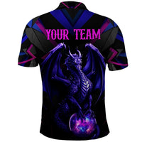 Custom Black And Purple Dragon Bowling Polo Shirt Magic Orb Graphic on Geometric Black Background Design - Wonder Print Shop