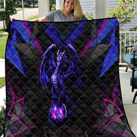 Custom Black And Purple Dragon Bowling Quilt Magic Orb Graphic on Geometric Black Background Design - Wonder Print Shop