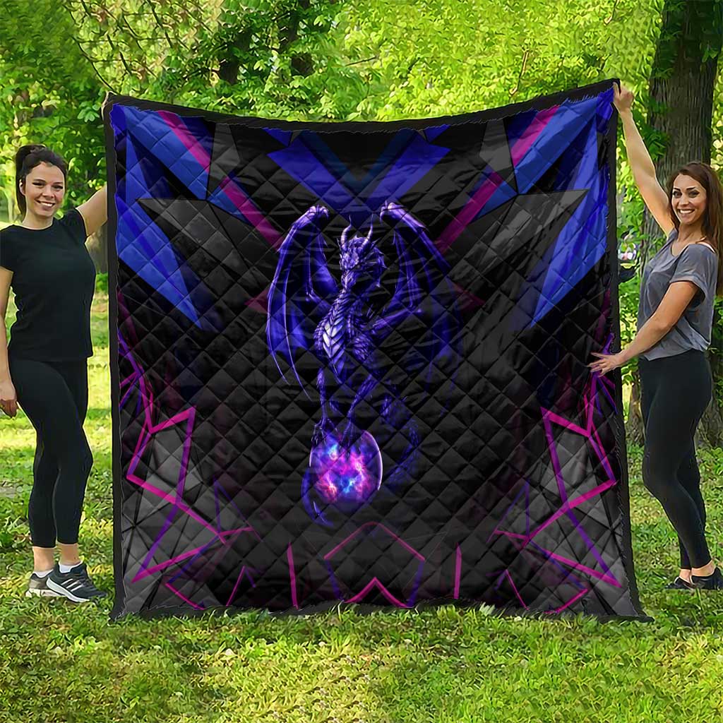Custom Black And Purple Dragon Bowling Quilt Magic Orb Graphic on Geometric Black Background Design - Wonder Print Shop