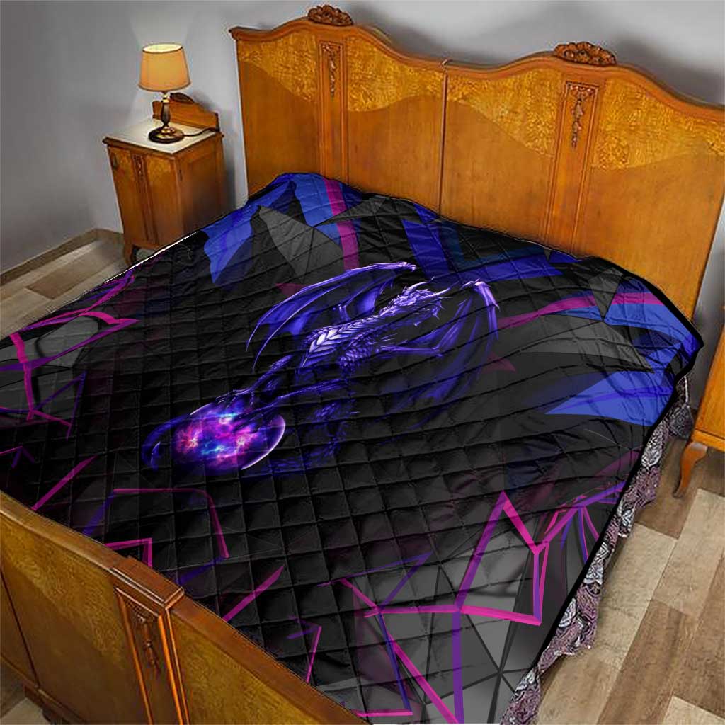 Custom Black And Purple Dragon Bowling Quilt Magic Orb Graphic on Geometric Black Background Design - Wonder Print Shop