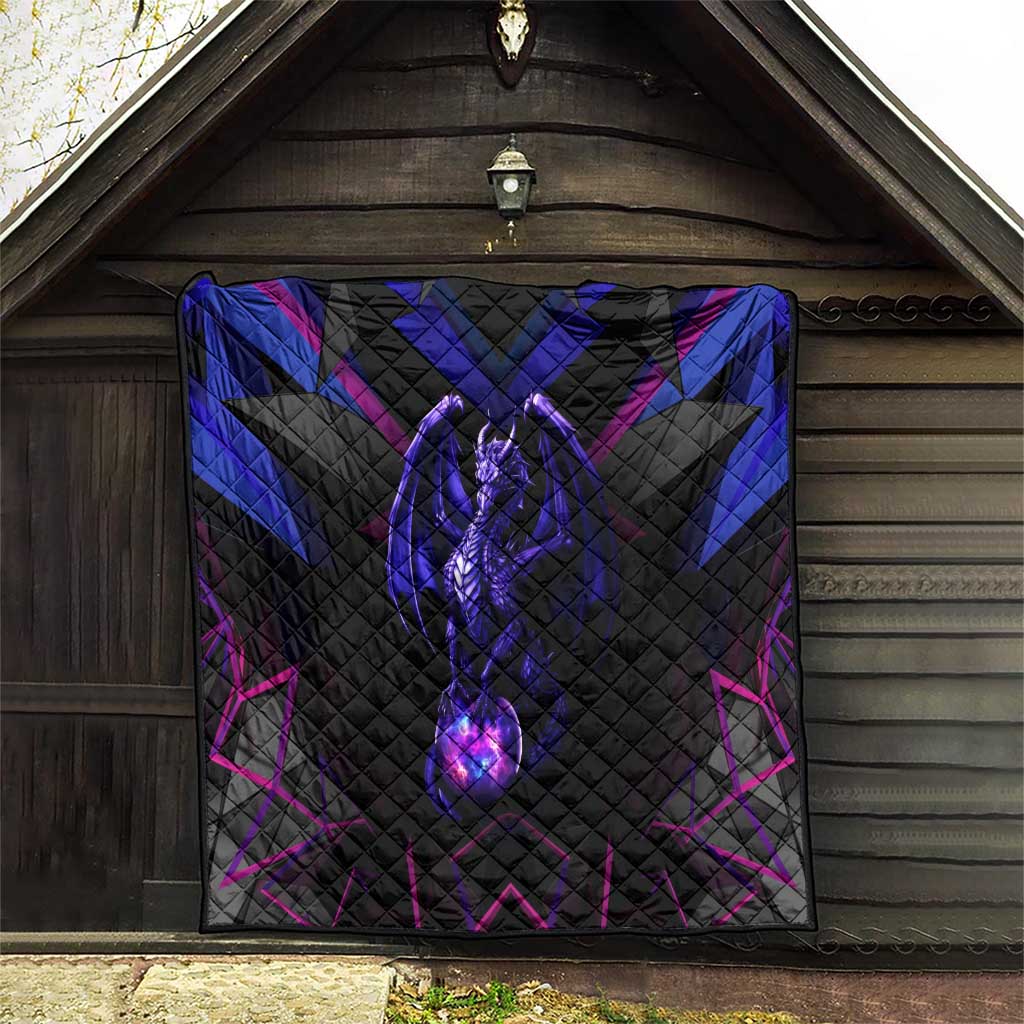 Custom Black And Purple Dragon Bowling Quilt Magic Orb Graphic on Geometric Black Background Design - Wonder Print Shop