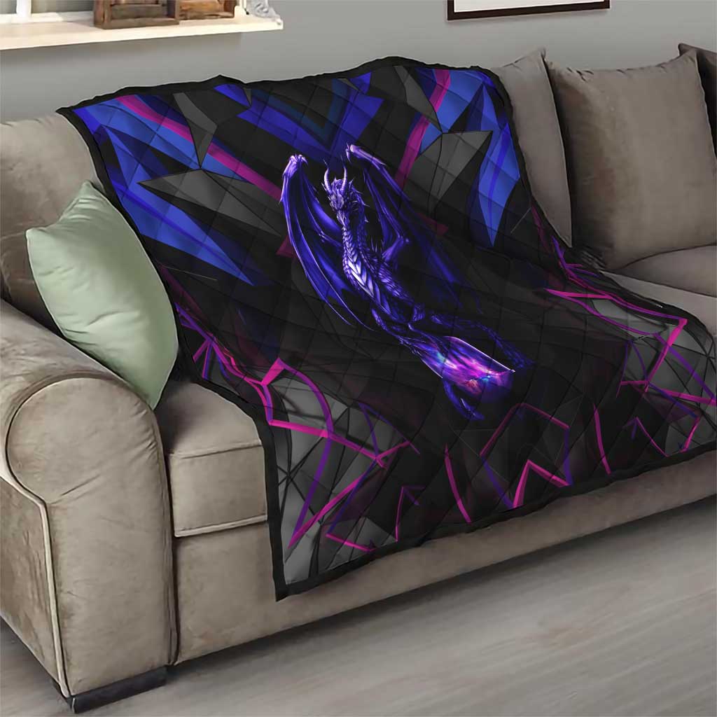 Custom Black And Purple Dragon Bowling Quilt Magic Orb Graphic on Geometric Black Background Design - Wonder Print Shop