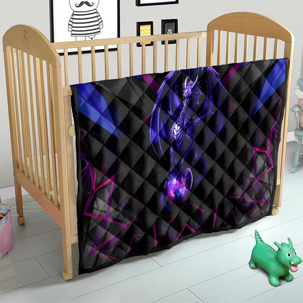 Custom Black And Purple Dragon Bowling Quilt Magic Orb Graphic on Geometric Black Background Design - Wonder Print Shop