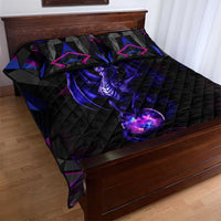 Custom Black And Purple Dragon Bowling Quilt Bed Set Magic Orb Graphic on Geometric Black Background Design - Wonder Print Shop