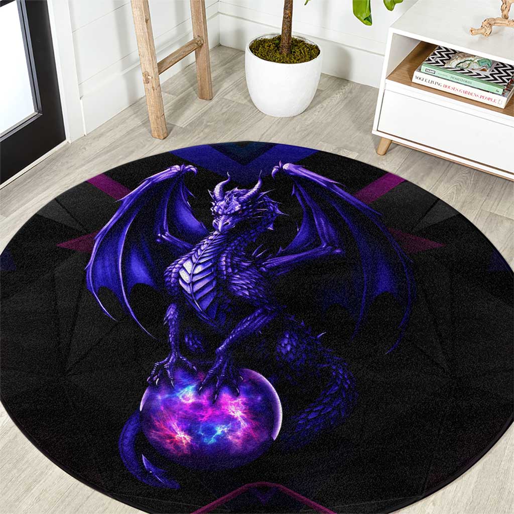Custom Black And Purple Dragon Bowling Round Carpet Magic Orb Graphic on Geometric Black Background Design - Wonder Print Shop