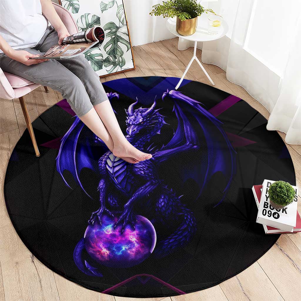 Custom Black And Purple Dragon Bowling Round Carpet Magic Orb Graphic on Geometric Black Background Design - Wonder Print Shop