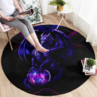 Custom Black And Purple Dragon Bowling Round Carpet Magic Orb Graphic on Geometric Black Background Design - Wonder Print Shop
