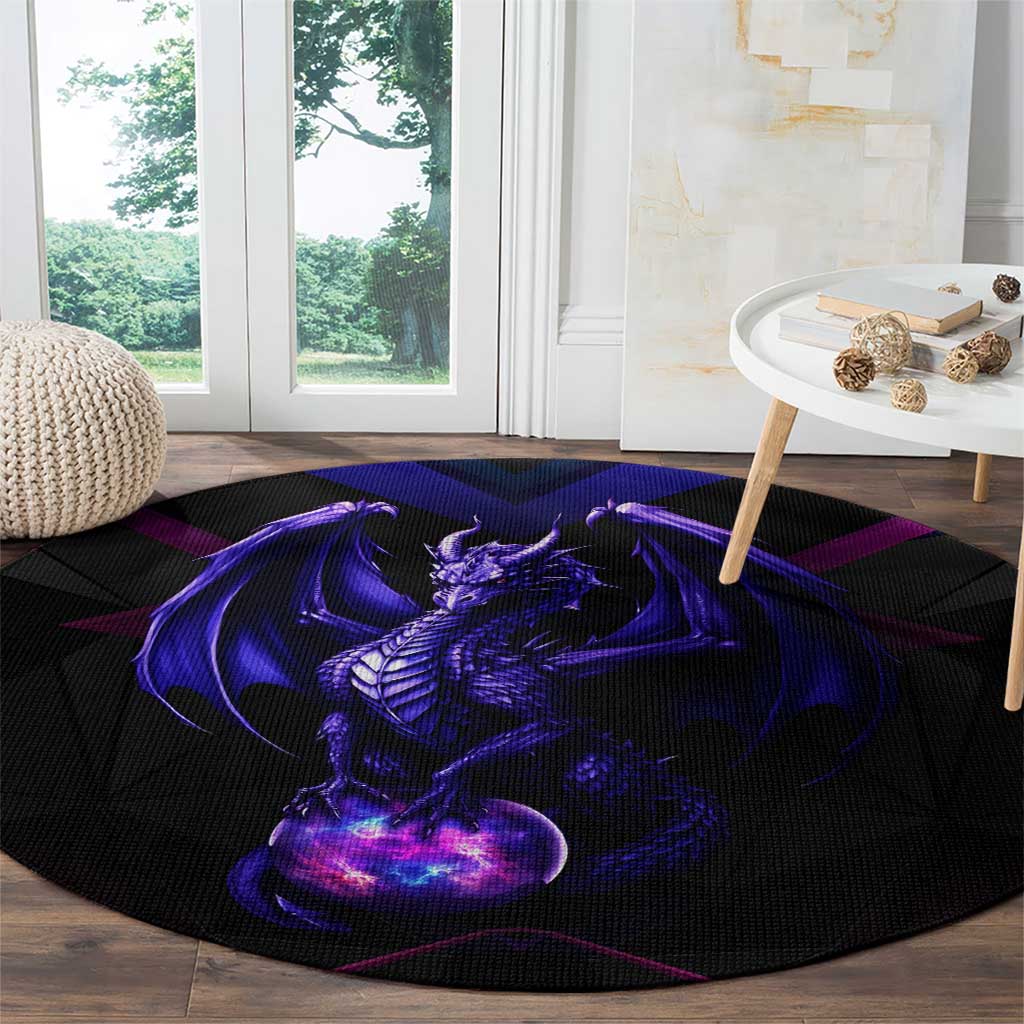 Custom Black And Purple Dragon Bowling Round Carpet Magic Orb Graphic on Geometric Black Background Design - Wonder Print Shop