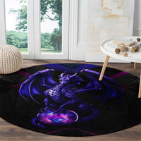 Custom Black And Purple Dragon Bowling Round Carpet Magic Orb Graphic on Geometric Black Background Design - Wonder Print Shop