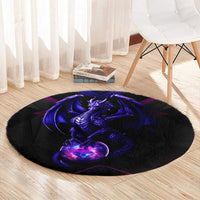 Custom Black And Purple Dragon Bowling Round Carpet Magic Orb Graphic on Geometric Black Background Design - Wonder Print Shop
