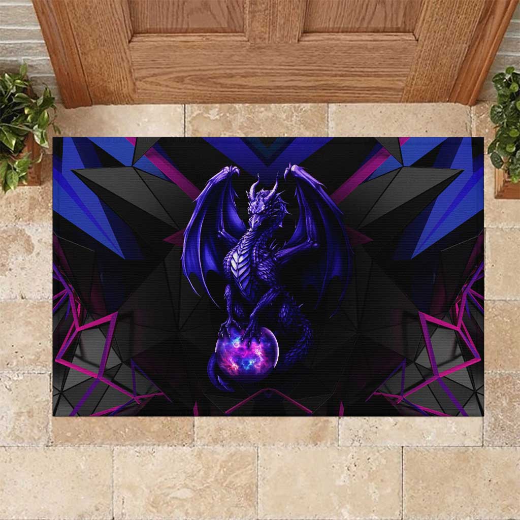 Custom Black And Purple Dragon Bowling Rubber Doormat Magic Orb Graphic on Geometric Black Background Design - Wonder Print Shop