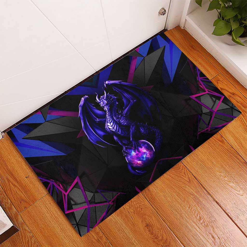 Custom Black And Purple Dragon Bowling Rubber Doormat Magic Orb Graphic on Geometric Black Background Design - Wonder Print Shop