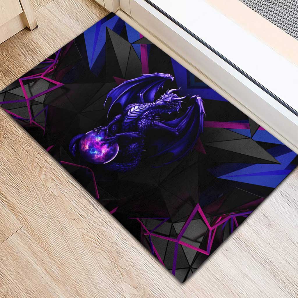 Custom Black And Purple Dragon Bowling Rubber Doormat Magic Orb Graphic on Geometric Black Background Design - Wonder Print Shop