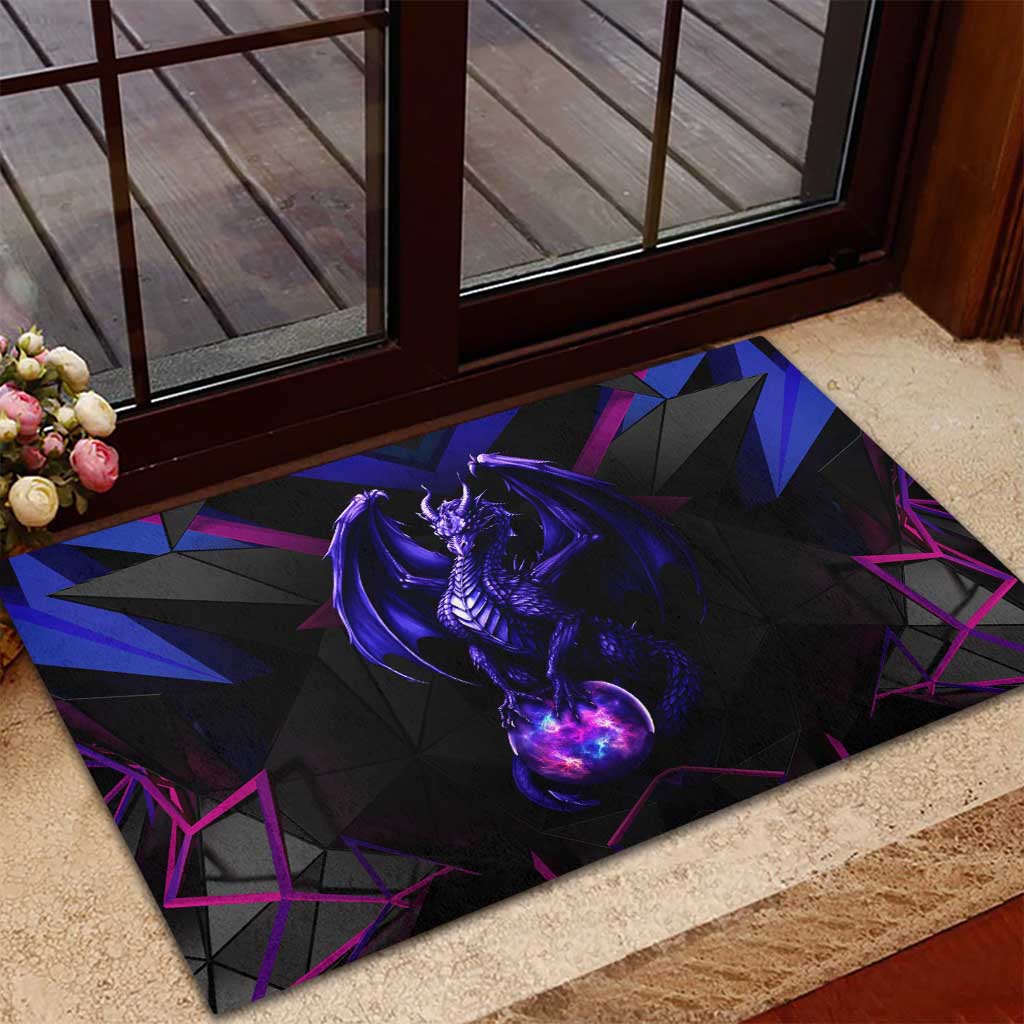 Custom Black And Purple Dragon Bowling Rubber Doormat Magic Orb Graphic on Geometric Black Background Design - Wonder Print Shop